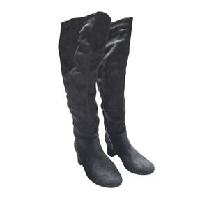 Glaze Stretch Over the Knee Suede Boots Womens Block Heel Back Lace Up size 7.5